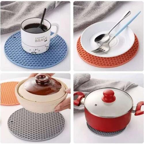 Heat Reasistant Rubber Placemat Honeycomb Textured Tableware Mat Anti Slip Coaster Round Cup Pad Kitchen Hot Pot Holder