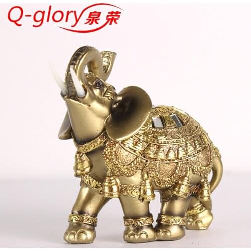 Q-glory Golden Elephant Figurines Statue Resin Lucky Elephant Garden Figures Home Decoration Accessories Gifts
