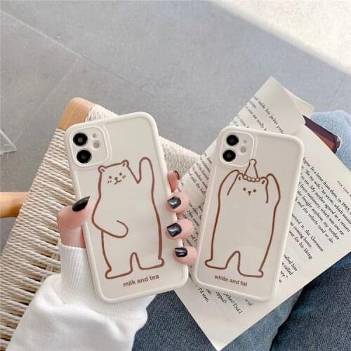 Retro kawaii line art bear japanese Phone Case For iPhone 12 11 Pro Max Xr Xs Max X 7 8 Plus 12 mini 7Plus case Cute soft Cover