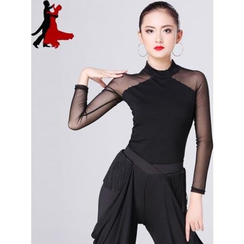 New sexy fashion Latin dance women shirt Modern national standard clothing long sleeve lace performance top
