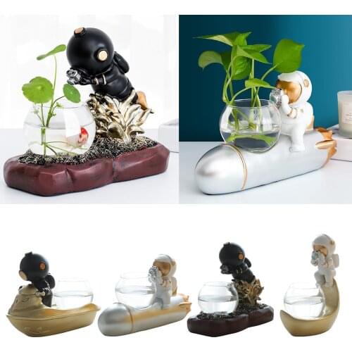 Astronaut Style Hydroponic Plants Tank Glass Vase Pot Ornament Decor