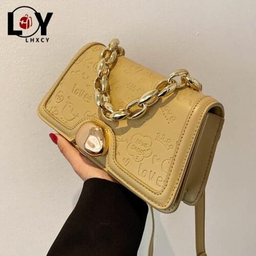 LHXCY 2021 Chain Clamshell Embossing Pu Leather Crossbody Bag Fashion Hasp Luxury Travel Purses And Handbags Casual Shoulder Bag