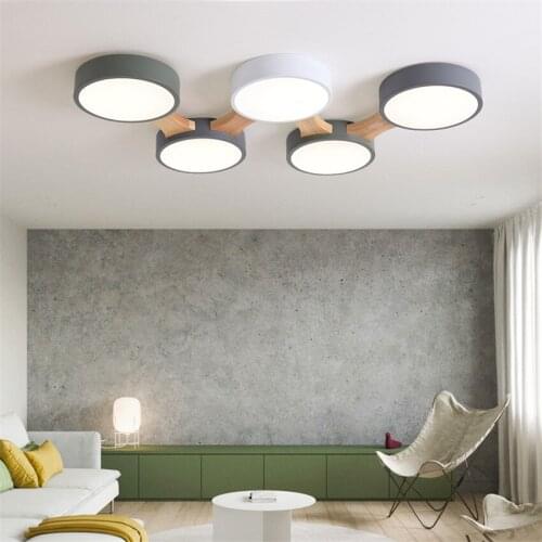 220V LED Ceiling Lights With Round Metal Lampshade For Living Room Modern Surface Mounted Wood Ceiling Lamp Bedroom Lamps