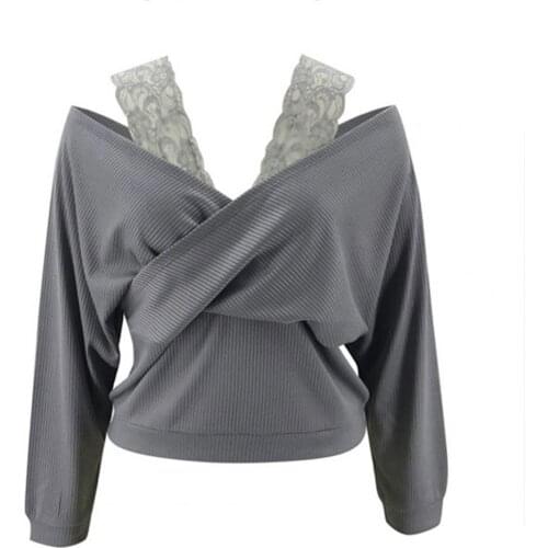 Sweater Women Sexy Women Long Sleeve Off Shoulder Lace Strap Jumper Autumn Winter Knit Sweater