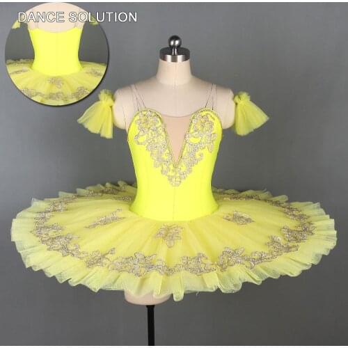 Yellow/Gold Ballet Dance Pancake Tutu Professional Ballerina Dance Costume Pleated Tulle Ballet Dance Tutu for Adults BLL097