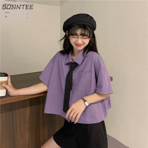 Shirt Women Solid Design Crop Basic Ladies Clothing Loose Simple Office Female Popular Trendy Comfortable All-match Streetwear