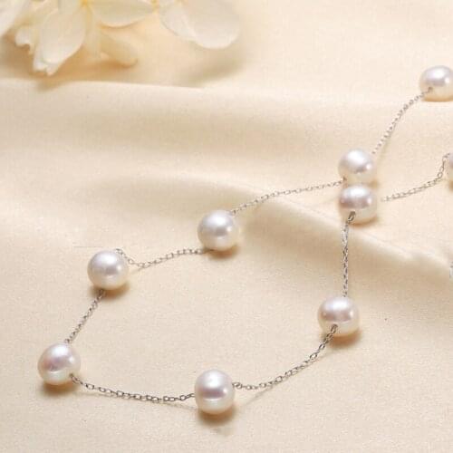 Real Pure Chain Pendant Necklace for Women 6.5-7mm Colorful Natural Freshwater Pearl Handmade Pearl Jewelry for Women Gift