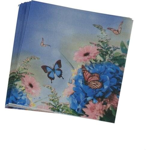 20 Purple Flower Blue Butterfly Handkerchief Decoupage Vintage Napkin Paper Tissue Wedding Birthday Party X-mas Serviettes Decor