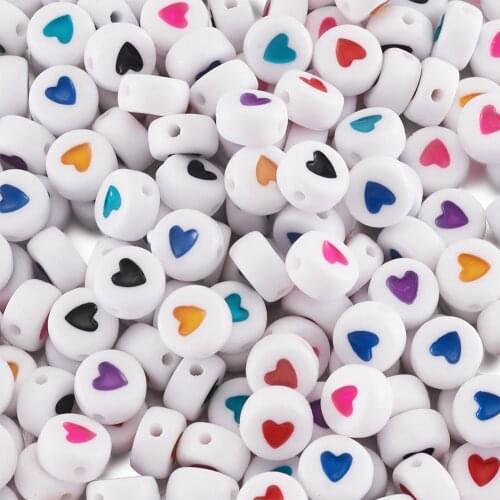 200pcs 7mm Opaque Acrylic Heart Letter Beads Round Flat Loose Spacer Beads for Diy Bracelet Jewelry Making Supplies Orange Red