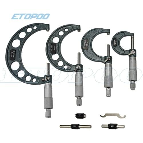 4Pcs 0-4inch Measuring Tools0-1"/ 1-2"/2-3"/3-4"/ 0.001" Outside Micrometer Set Carbide Tipped inch Gauge Screw Thread Caliper