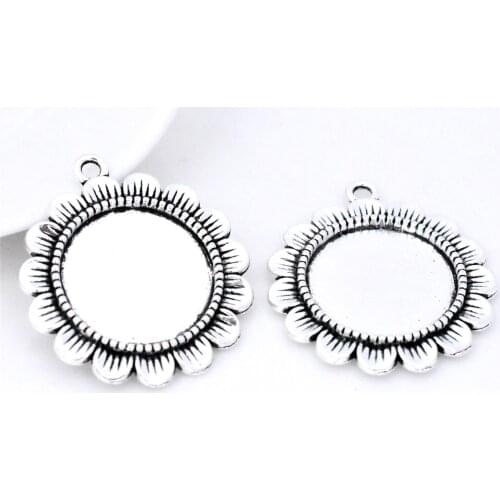 4pcs 20mm Inner Size Antique Silver Plated Flower Style Cabochon Base Cameo Setting Charms Pendant