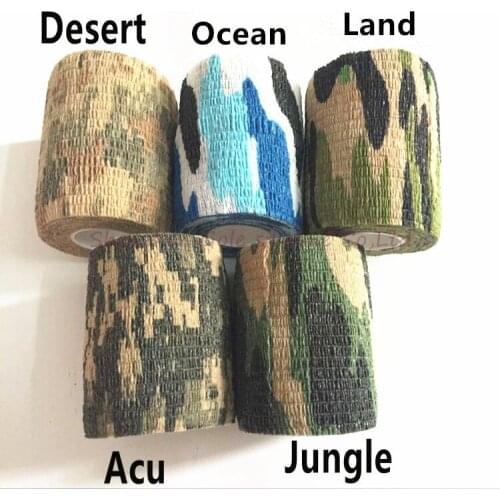 50pcs Army Camo Outdoor Tactical 4.5M Hunting Shooting Stealth Camouflage Stretch Adhesive Elastic Tape Bandage Wrap Travel Kits