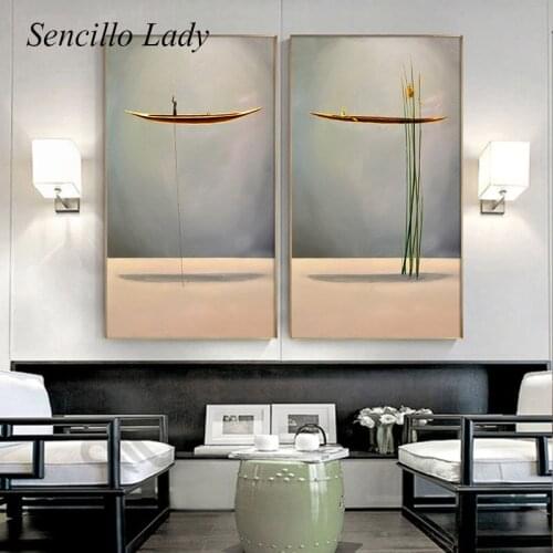 Contemporary Art Boat Abstract Painting Minimalist Canvas Vintage Poster Print Modern Wall Picture Home Living Room Decoration