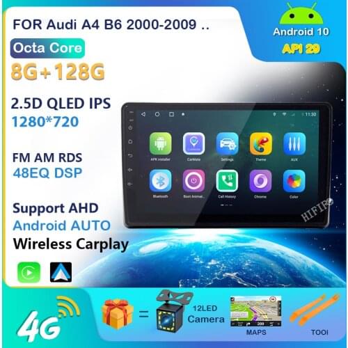 Android 10 Car GPS Radio For Audi A4 2 3 B6 B7 2000 - 2009 S4 2002 - 2008 RS4 2005 - 2009 No dvd Stereo Player AM RDS Carplay