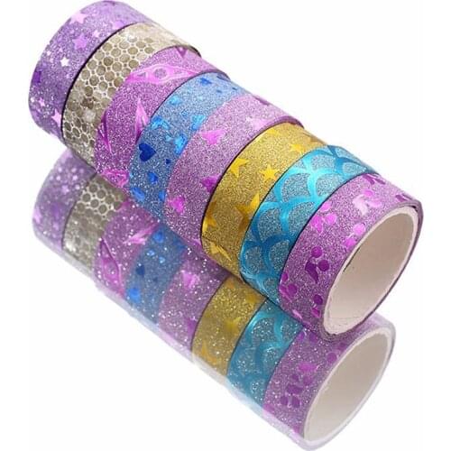 Glitter Sticky Paper 10Pcs DIY Scrapbooking Diary Paper Label School Supplies Masking Tapes Washi Tape Multifunction