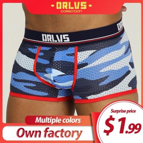 ORLVS Brand sexy underwear men boxers breathable boxers para hombre comfortable underpants Camouflage boxershorts mesh nylon