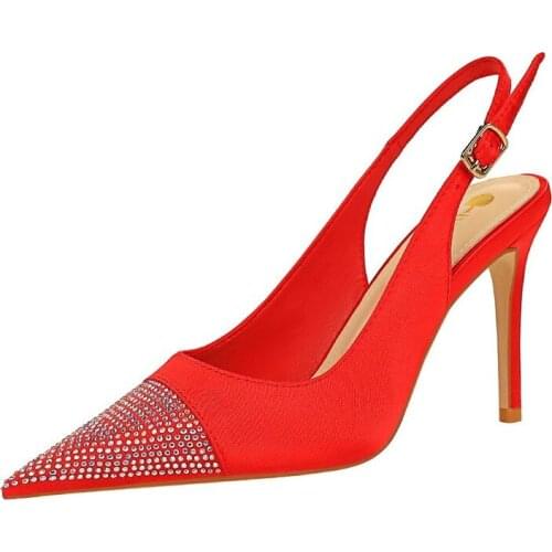 Slingback Shoes Sandals Women Summer 2021 High Heels Sandals Women Crystal Ladies Shoes and Sandals Wedding Shoes Bride Zapatos