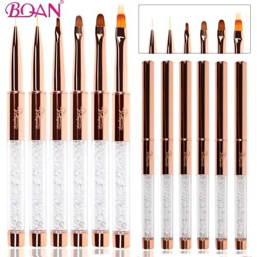 BQAN Rose Gold Nail Brush Rhinestone Handle UV Gel Brush Liner Painting Pen Drawing Brush for Nails Gradient Nail Art Tools