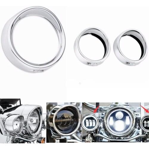 For Harley Accessories 7" Headlamp Trim Ring & 4.5" 4 1/2 inch Auxiliary Trim Ring For Harley Touring Electra Street Glide 96-18