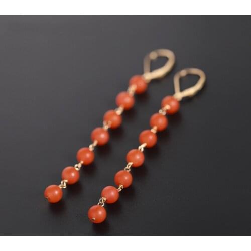 DMBS178 Baoshan South Red Agate Earrings Women’s Natural 14K Gold Injection Earrings Customization
