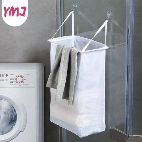 Breathable Mesh Dirty Laundry Basket Foldable Fabric Storage Organizer for Clothes Wall Mounted Dirty Clothes Basket Bathroom