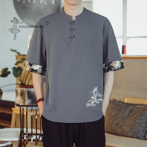 Kimono Asian Japanese Men Short Half-Sleeve Shirt T-shirt Embroidery Japan Harajuku Trousers Menswear Yukata Cardigan Costumes