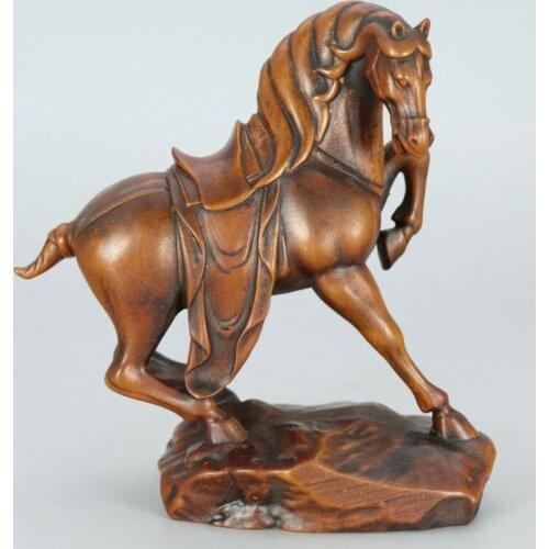 Chinese Exquisite Hand-carved horse Carving Boxwood statue