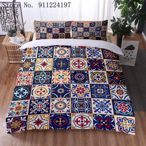 Chinese Traditional Printed Duvet Cover Luxury Checkered Bedding Set Single Double Twin Full Queen King Size Bed Cover For Home