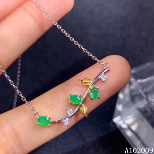 KJJEAXCMY fine jewelry 925 Sterling Silver inlaid natural emerald elegant girl new Pendant Necklace support test