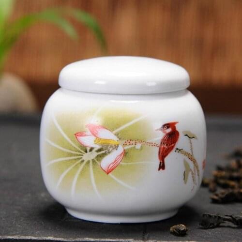 Procelain Tea Box Tea Caddy Canister Sealed Storage Green Tea Jar Floral Pattern Chinese Style Ceramic Crafts Kichen Teaware
