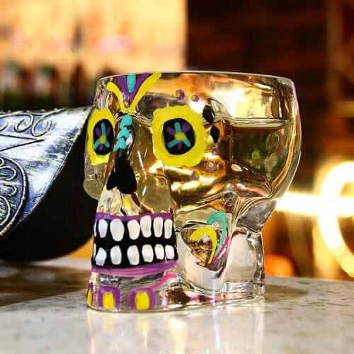 Creative Painted Colorful Magic Skull Shot Glass Whisky Cup pb-free Glass Bilayer Bar Wine Beer Drinkware Gift Tea Cup