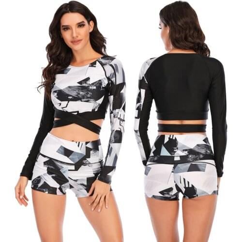 Two Piece High Waist Swimwear Long Sleeve Rash Guard Surfing Swimsuits For Women Swimming Suit Maillot De Bain Manche Longue