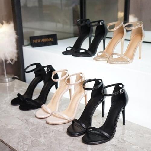 2020 summer new style buckle chic sandals temperament fashion leather high heels hot sale