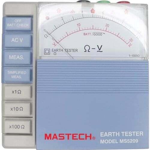 MASTECH MS5209 Analog Earth Resistance Test Meter Megger Megometro Analog 1-1K Low Power Pointer Ground ResistanceTester