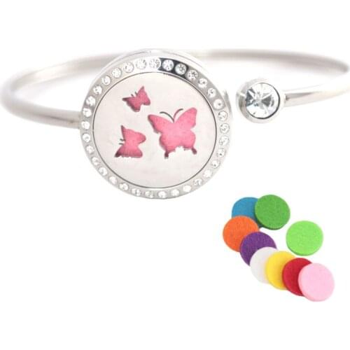 Aromatherapy locket Bracelet Bangle new butterfly 25mm Magnet Crystal Stainless steel essential oil diffuser locket bracelet