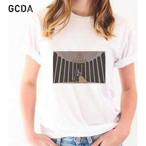 Cute Belle Beauty and the Beast Printed Women T-shirts Round Neck Summer Tops Female Funny Aesthetic Graphic Girls Tees