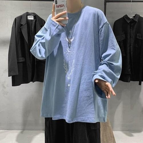 T-shirt Men And Women Pure Cotton Long-sleeved Korean Spring And Autumn Casual Loose All-match Top Graphic Tee