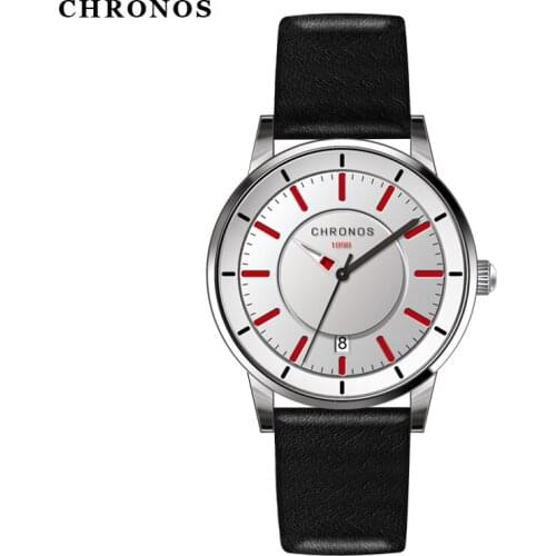 CHRONOS Men Watches Black Leather Strap Waterproof Classical Quartz Timepiece Male Analog Date WristWatch Montre Homme CH12