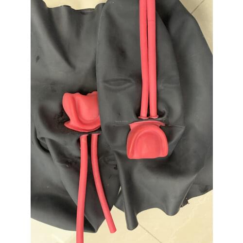 WOMEN Latex MASK New 3D hoods latex mask w red TEETH AND 15CM NOSE TUBE(FIT 54-57CM)