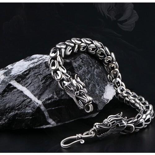 New Silver Bracelet Male Korean Style Trend Personality Double Collar Domineering Retro Handmade Thai Silver Bracelet Thick