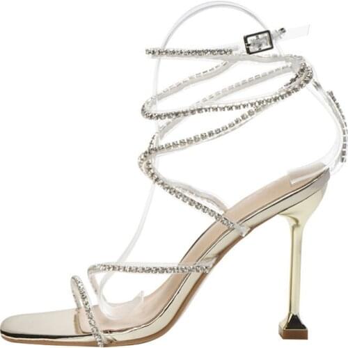 Square toe stiletto strap summer new women sandals silver stiletto rhinestone sandals female fashion high heels sandles women