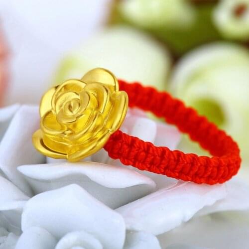 Solid 24k Yellow Gold 3D Lucky Rose Knitted Ring - Leave note for ring size
