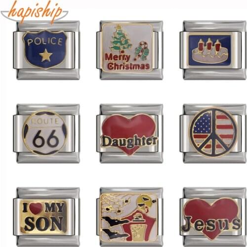 Hapiship 9mm Width Original Daisy Police Daughter Cake Jesus Italian Charm Fit 9mm Bracelet Stainless Steel Link Making DJ43A