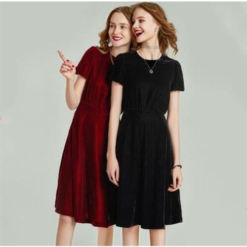 Autumn Loose Velvet Dress Women Puff Sleeve Slim O-Neck Cute Elegant Dress Female Casual Party Dresses Plus Size Vestidos M-6XL
