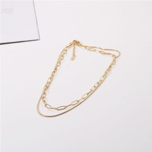 Fashion Jewelry Gold Plated Stainless Steel Double Layers Link Chain Choker Necklace