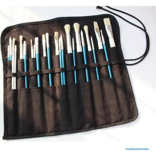 Floral pattern Thick Canvas Roll-up Pencil Bag ，20 Holder Case Artist Paint Organizer Pouch Perfect Storage for Brush