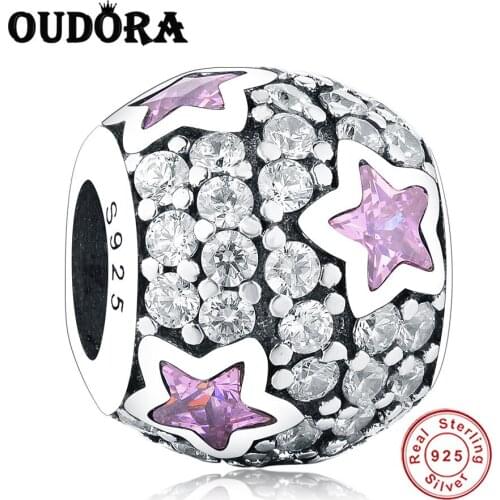 Fit Original Pandora Charms Bracelets 925 Sterling Silver Pave Zircon Five Star Charms Beads For Jewelry Making Women Berloque