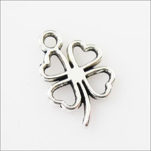 40 New Clover Flower Heart Tibetan Silver Tone Charms Pendants 11x17mm