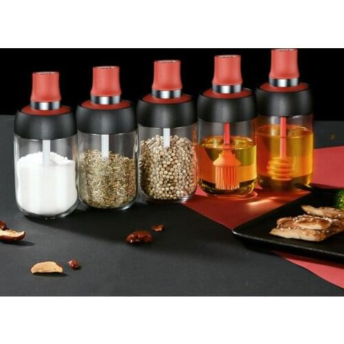 Sealed Seasoning Bottle Kitchen Household Brush Oiler Honey Bottle Seasoning Jar Spoon Lid Integrated Seasoning Bottle