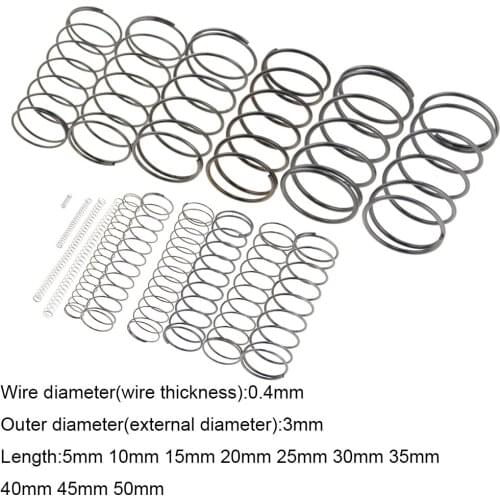 10PCS 0.4*3*5-50mm Spring Steel Small Compression Release Mechanical Return Spring Pressure Spring OD 3mm 0.4x3x5-50mm